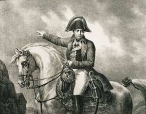 拿破仑一世-波拿巴（1769-1821 年）。法国军事家和政治家，法国皇帝（1804-1815 年）。拿破仑马术肖像细部，灵感来自约瑟夫-夏博尔（Joseph Chabord）的肖像原作。雕刻 作者 艺术家未知