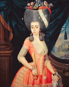 一位优雅女士的肖像，约 1790 年（布面油画） 作者 艺术家未知