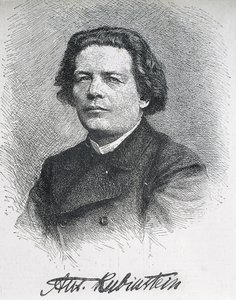 鲁宾斯坦，安东-格里戈里耶维奇（1829-1894 年）。俄罗斯作曲家和钢琴家。安东-鲁宾斯坦签名肖像。雕刻。 作者 艺术家未知