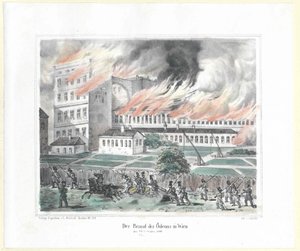 1848 年 10 月 28 日维也纳圆形剧场的燃烧弹 作者 艺术家未知