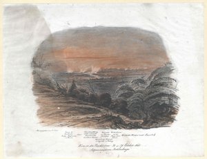 1848年10月28日和29日夜间的维也纳。来自 Kahlenberge（山峰）的记录 作者 艺术家未知