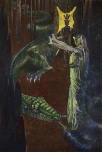杰森看着美狄亚让守护金羊毛的巨龙入睡（彩色石版画）