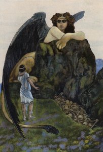 俄狄浦斯和狮身人面像（彩色石版画）