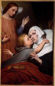 慈善的孩子 一个年幼的孩子亲吻了一位爱丽丝的女人。 Ary Scheffer (1795-1858) 的画作，1840 年，南特，美术博物馆 作者 艾瑞·谢弗（Ary Scheffer）
