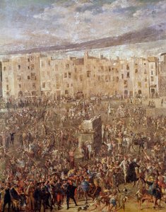 马萨尼洛革命时期那不勒斯的马尔凯广场 阿斯卡尼奥·卢西亚尼 (Ascanio Luciani) 的绘画（约 1621-1706 年） 那不勒斯，圣马蒂诺国家博物馆 作者 阿斯卡尼奥·卢西亚尼（Ascanio Luciani）