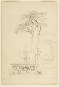 海景喷泉-Fontana de&39;Cavalli Marini的视图由Cristoforo Unterberger，1791-在Borghese花园，罗马，意大利，1841年（石墨在纸上） 作者 阿舍·布朗·杜兰德