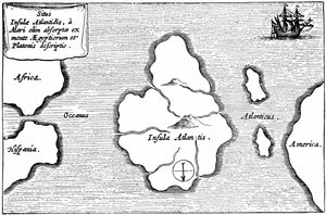 亚特兰蒂斯地图，来自《Mundus Subterraneus》。 作者 阿塔纳修斯·基歇尔