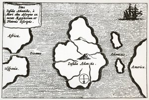 亚特兰蒂斯地图，来自《Mundus Subterraneus》。 作者 阿塔纳修斯·基歇尔