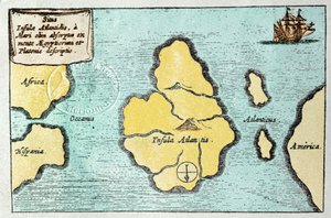 传说中的亚特兰蒂斯岛地图 - 来自 Athanase Kircher（或 Athanasius Kircheri）的 Mundus Subterraneus