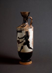 希腊艺术：“《赫拉克勒斯与阿特拉斯》”阿特拉斯细节。 Lekythos (lecyth) 白色由雅典娜的画家（公元前 450-400 年）实现。 雅典娜，国家考古博物馆 作者 雅典娜画家（车间）