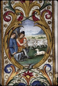 托马斯-詹姆斯的 Missal：边饰细节：牧羊人。