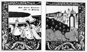 女王Guenever如何乘坐Maying，1894年来自Thomas Malory的&39;Le Morte d&39;Arthur&39;插图