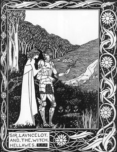 朗斯洛特爵士与女巫海拉维斯 (Lancelot and the Witch Hellawes) 奥布里·比尔兹利 (1872-1898) 出自托马斯·马洛里 (Thomas Malory) 的《亚瑟之死》的插图 作者 Aubrey Beardsley