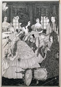 亚历山大·波普（Alexander Pope，1688-1744）酒吧《锁的强奸》（Rape of the Lock）中的第八幅插图来自“美女与美女之战”。伦纳德·史密瑟斯（Leonard Smithers） 作者 奥布里·比尔兹利