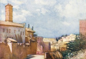 罗马：俯瞰 S Francesca Romana 和广场（彩色石版画） 作者 奥布里·沃特菲尔德