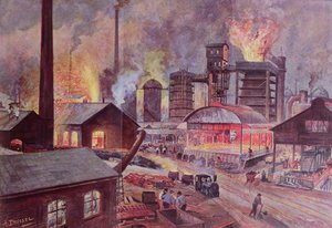高炉工厂，由H. Kraemer撰写的关于LUnivers et lHumanite的系列书籍，于19世纪末在巴黎出版（彩色版画） 作者 奥古斯特·德莱斯特尔