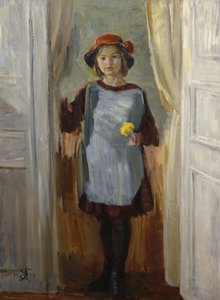 门口的女孩 (Maria Eiebakke) 1918 年（布面油画）