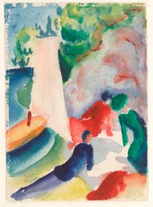 “”海滩上的野餐“”（航行后的野餐）奥古斯特·马克（August Macke）（1887-1914）的水彩画，1913 年尺寸 17.6x12.2 厘米，阿尔贝蒂娜，维也纳 作者 奥古斯特·马克
