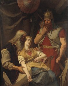 Orvar Oddr 宣布成为 Ingeborg la mort de Hjalmar - Oervar-Oddr 将 Hjalmar 的死告诉 Ingeborg，作者 Malmstrom，8 月（1829-1901 年）。 布面油画