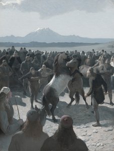 烧毁Njáll的故事：Hliðarendi的马战，1880年代。 作者 奥古斯特·马尔姆斯特伦