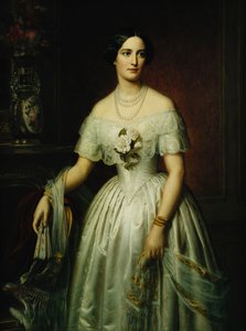 1851年和1876年，一位身着三分之三长裙的女士身穿白色连衣裙的肖像