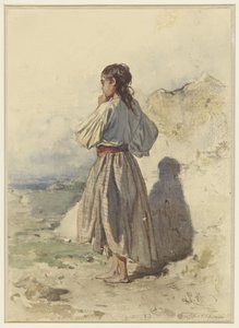 匈牙利妇女，站在左侧四分之三处，从后面看 作者 奥古斯特·泽弗卡尔·冯·佩滕科芬