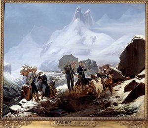 Susten (瑞士阿尔卑斯山) 景观。 Auguste Xavier Leprince (1799-1826) 的绘画