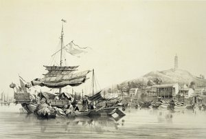 Hong Shang，来自“中国草图”的第17页，由Eugene Ciceri（1813-90）1842年刻（有色版画）