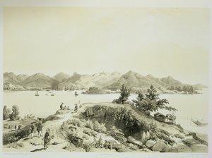 香港湾和岛屿，来自&39;中国草图&39;的第4块，由Eugene Ciceri（1813-90）雕刻1842年（有色光刻）