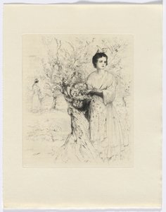 弗雷德里克-米斯特拉尔Frédéric Mistral 的《Mémoires et Recits》：外面提着花篮的女人（插在第 192 页之后） 作者 奥古斯特·布洛埃（Auguste Brouet）