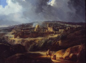 从约沙法河谷拍摄的耶路撒冷景色。奥古斯特-福尔宾（1777 - 1841）的画作 作者 Auguste Forbin