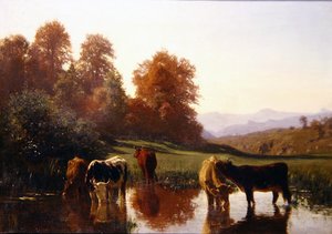 牛饮水（布面油画）