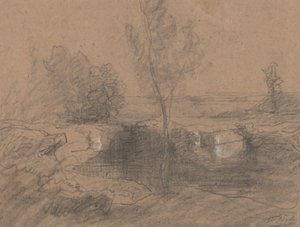 风景，c.1853-65（铅笔和纸上水洗）