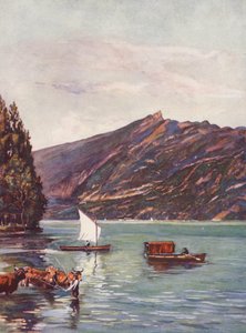 法国: 布热湖（彩色石版画）