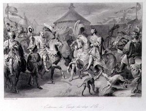 1520年6月24日在金布领域的会议，由米林刻制（雕刻）。 作者 Auguste Hyacinthe (after) Debay