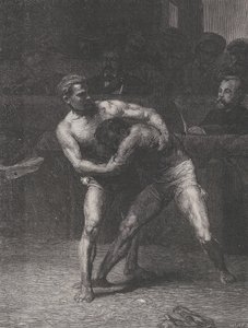 Lutteurs 摔跤手》，摘自《世界画报》，1875年5月22日。 作者 奥古斯特·朱丽叶（Auguste Joliet）