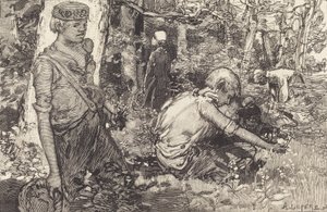 聚集五月的百合花 La cueillette du muguet, 1908. 作者 奥古斯特·勒佩雷（Auguste Lepere）