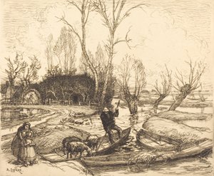 在被淹没的沼泽地--《牧羊人》 Au marais inonde - Le berger, 1911. 作者 奥古斯特·勒佩雷（Auguste Lepere）
