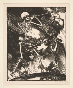La Mort et les Passions vont fondre sur le Monde（《死亡与不和将降临大地》），选自《1914 年的战争》，第一辑，第 7 号。 作者 奥古斯特·勒佩雷（Auguste Lepere）