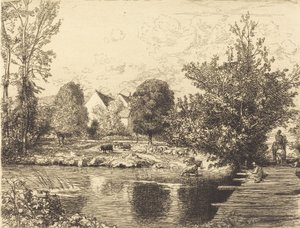 老式人行桥，小莫林河岸 Vieille passerelle, bords du petit morin, 1915. 作者 奥古斯特·勒佩雷（Auguste Lepere）