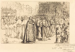 游行队伍返回南特大教堂（Rentree de la Procession a la Cathedral de Nantes）。 作者 奥古斯特·勒佩雷（Auguste Lepere）