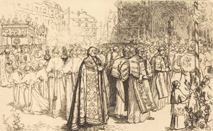 返回南特大教堂的游行队伍 Rentree de la Procession a la Cathedral de Nantes, 190 作者 奥古斯特·勒佩雷（Auguste Lepere）