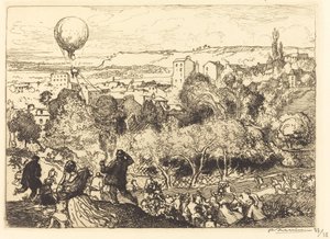坠落的气球，在Pre-Saint-Gervais（Lebaloon qui tombe, au Pre-Saint-Gervais）。 作者 奥古斯特·勒佩雷（Auguste Lepere）