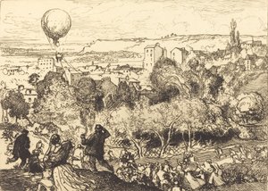 坠落的气球，在Pre-Saint-Gervais Lebaloon qui tombe，在Pre-Saint-Gervais，1910。 作者 奥古斯特·勒佩雷（Auguste Lepere）