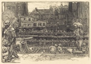 卸货，圣马丁运河 Les de déchargeurs de platre，圣马丁运河，1890。 作者 奥古斯特·勒佩雷（Auguste Lepere）
