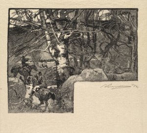 枫丹白露森林：骑马前往热拉尔山猎犬场 作者 A. Desmoulins，发表于 Revue Illustrée