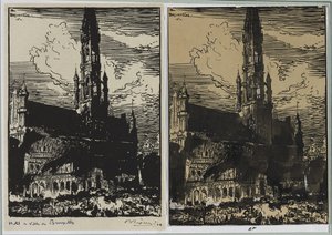 布鲁塞尔市政厅着火，1914年。 作者 奥古斯特·路易斯·勒佩尔