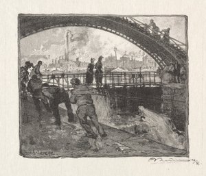 圣马丁运河船闸，1890年。 作者 奥古斯特·路易斯·勒佩尔