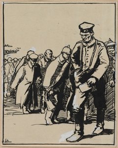 一群德国囚犯的游行，1914年。 作者 奥古斯特·路易斯·勒佩尔