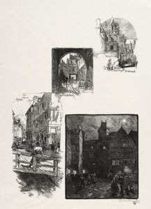 鲁昂（Rouen）插图：Charretes街，Halage街，Eau de Robec街，艺术广场，1896年。 作者 奥古斯特·路易斯·勒佩尔